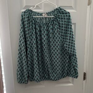 LOFT Teal and Black Floral Blouse